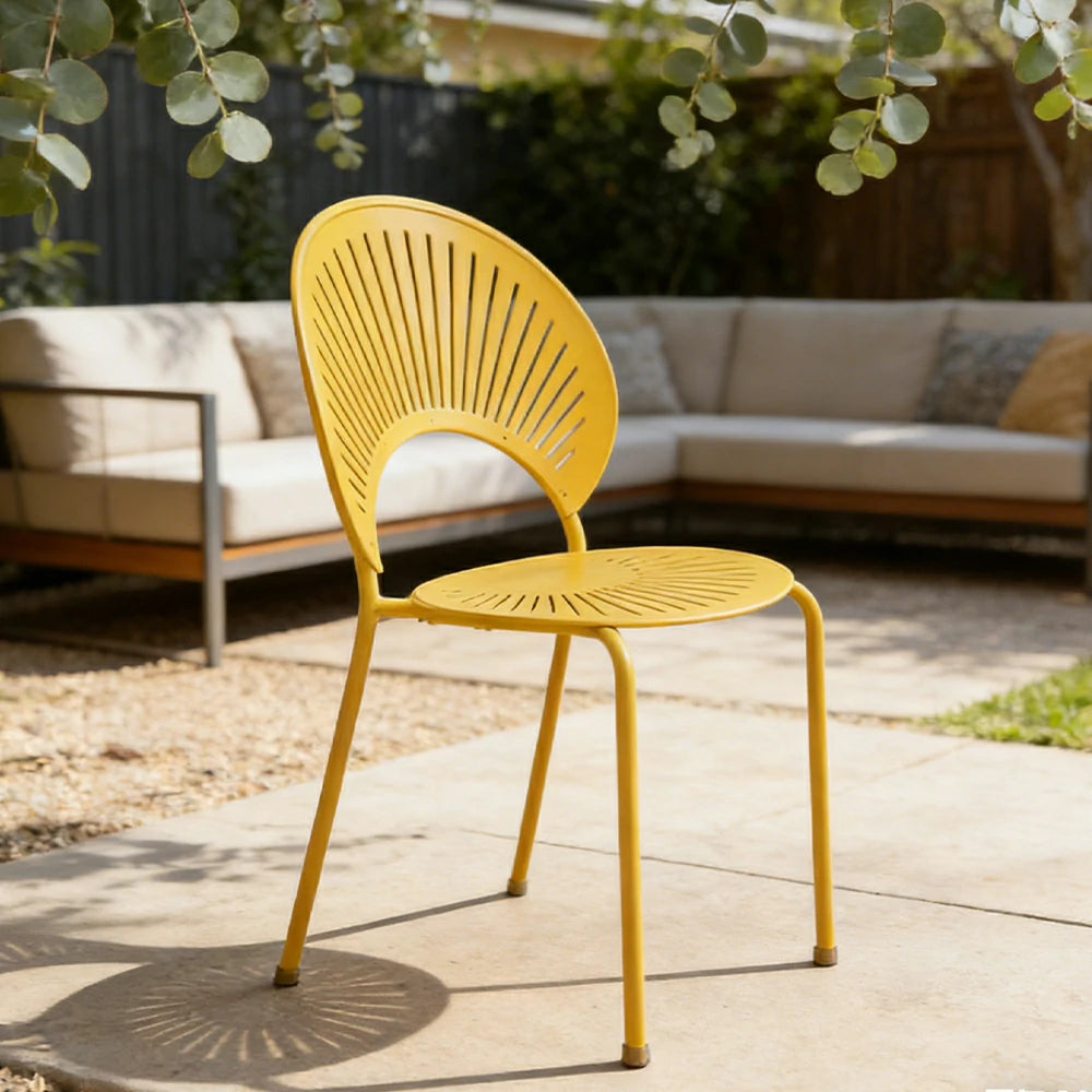 SOLARA Outdoor Dining Chair - Ergonomic Curved Shell Backrest, Breathable Hollow Design, Durable Aluminium Frame, Weather-Resistant Patio Seating - Yellow