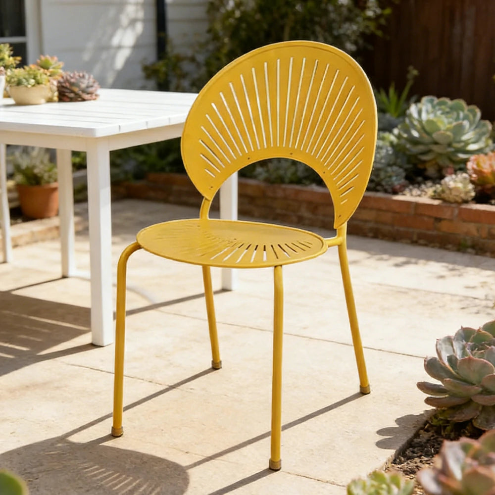 SOLARA Outdoor Dining Chair - Ergonomic Curved Shell Backrest, Breathable Hollow Design, Durable Aluminium Frame, Weather-Resistant Patio Seating - Yellow