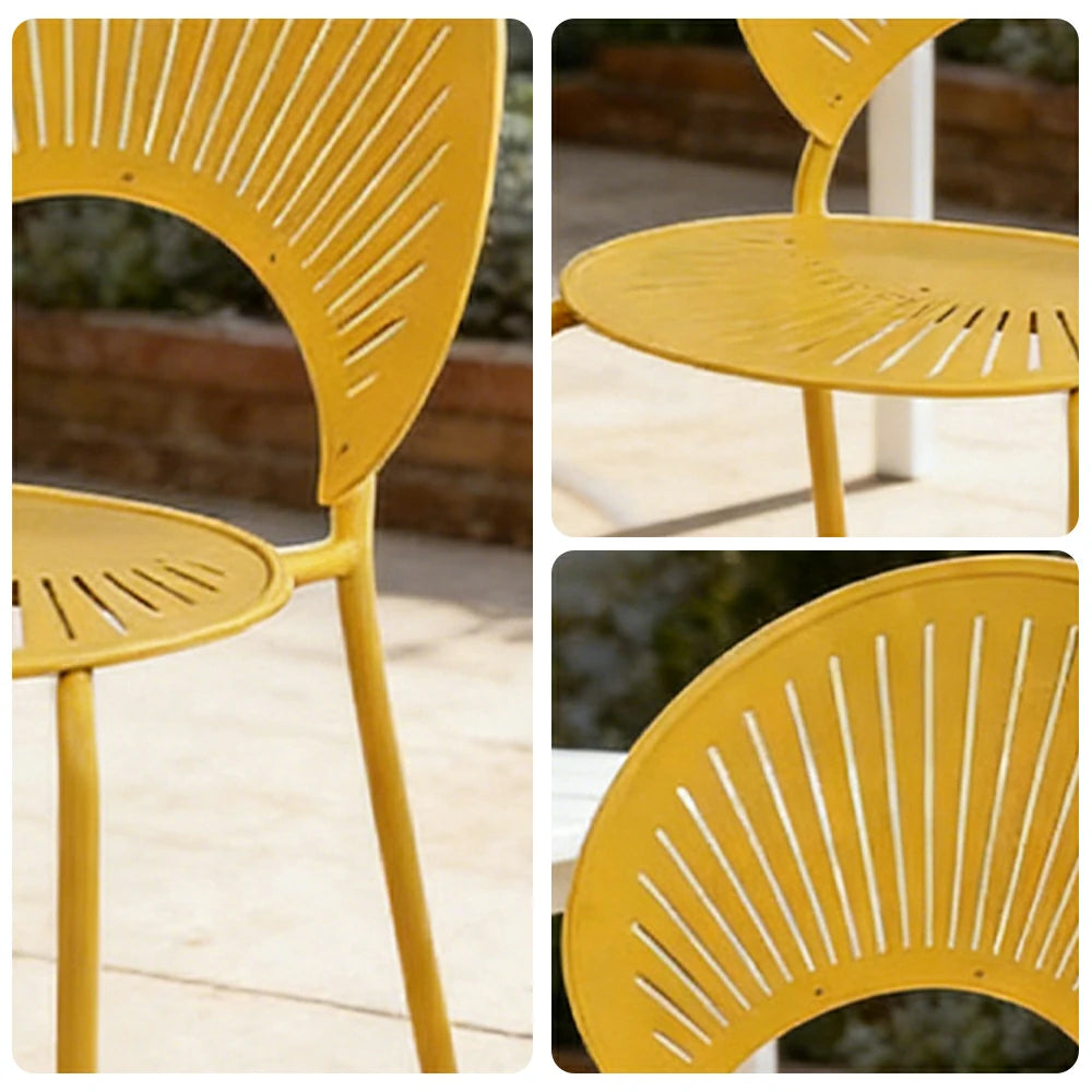 SOLARA Outdoor Dining Chair - Ergonomic Curved Shell Backrest, Breathable Hollow Design, Durable Aluminium Frame, Weather-Resistant Patio Seating - Yellow