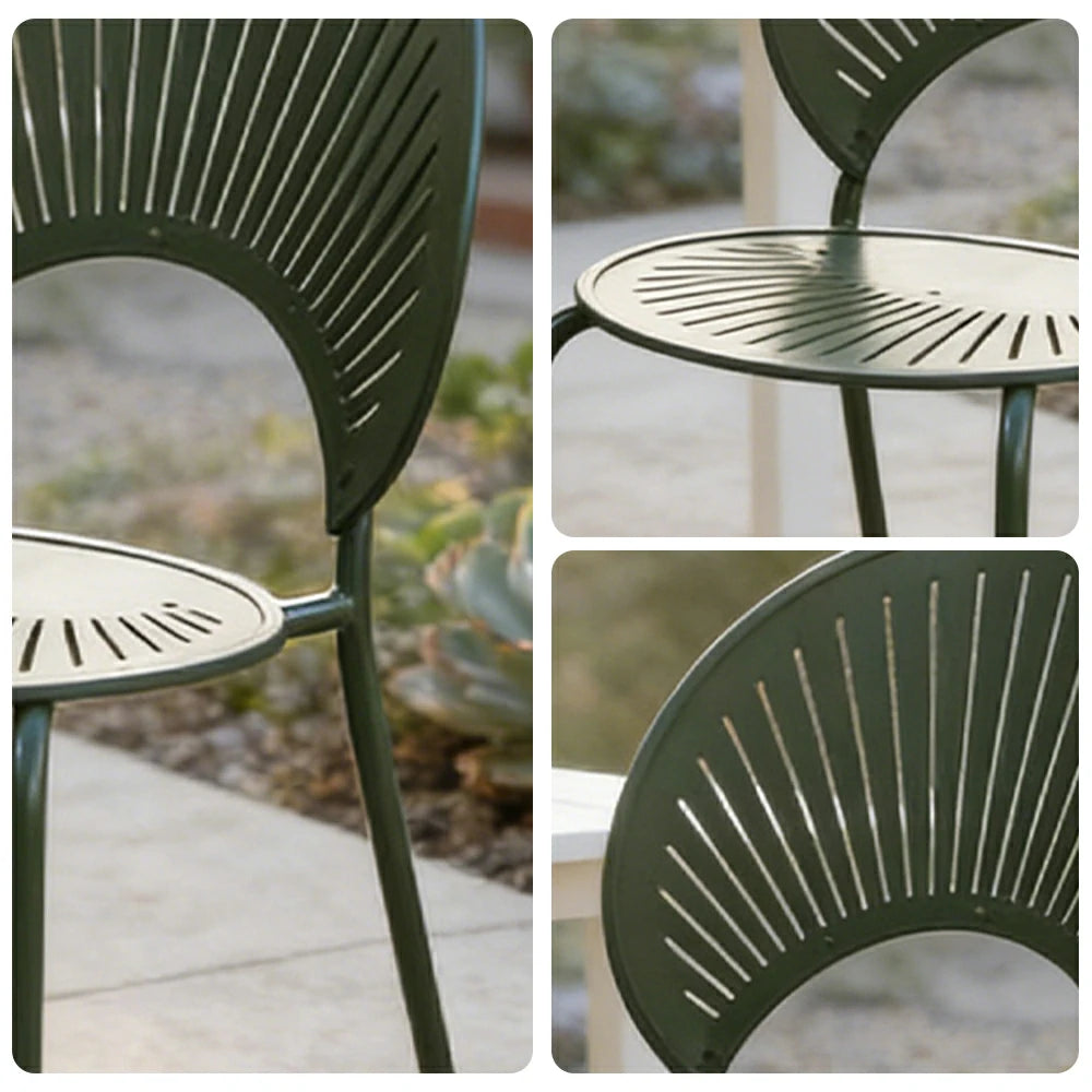 SOLARA Outdoor Dining Chair - Ergonomic Curved Shell Backrest, Breathable Hollow Design, Durable Aluminium Frame, Weather-Resistant Patio Seating - Green