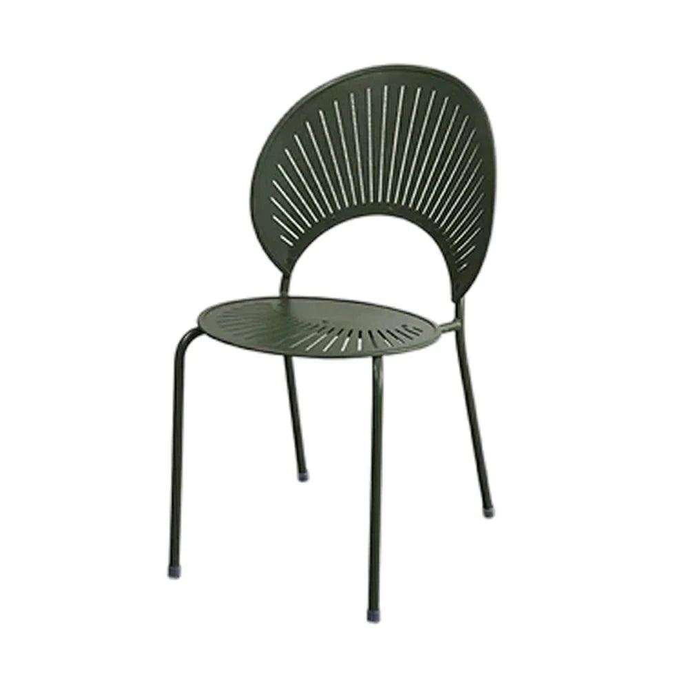 SOLARA Outdoor Dining Chair - Ergonomic Curved Shell Backrest, Breathable Hollow Design, Durable Aluminium Frame, Weather-Resistant Patio Seating - Green