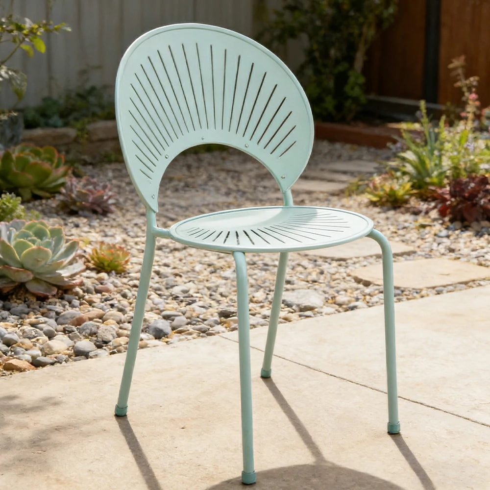 SOLARA Outdoor Dining Chair - Ergonomic Curved Shell Backrest, Breathable Hollow Design, Durable Aluminium Frame, Weather-Resistant Patio Seating - Icy Mint Green