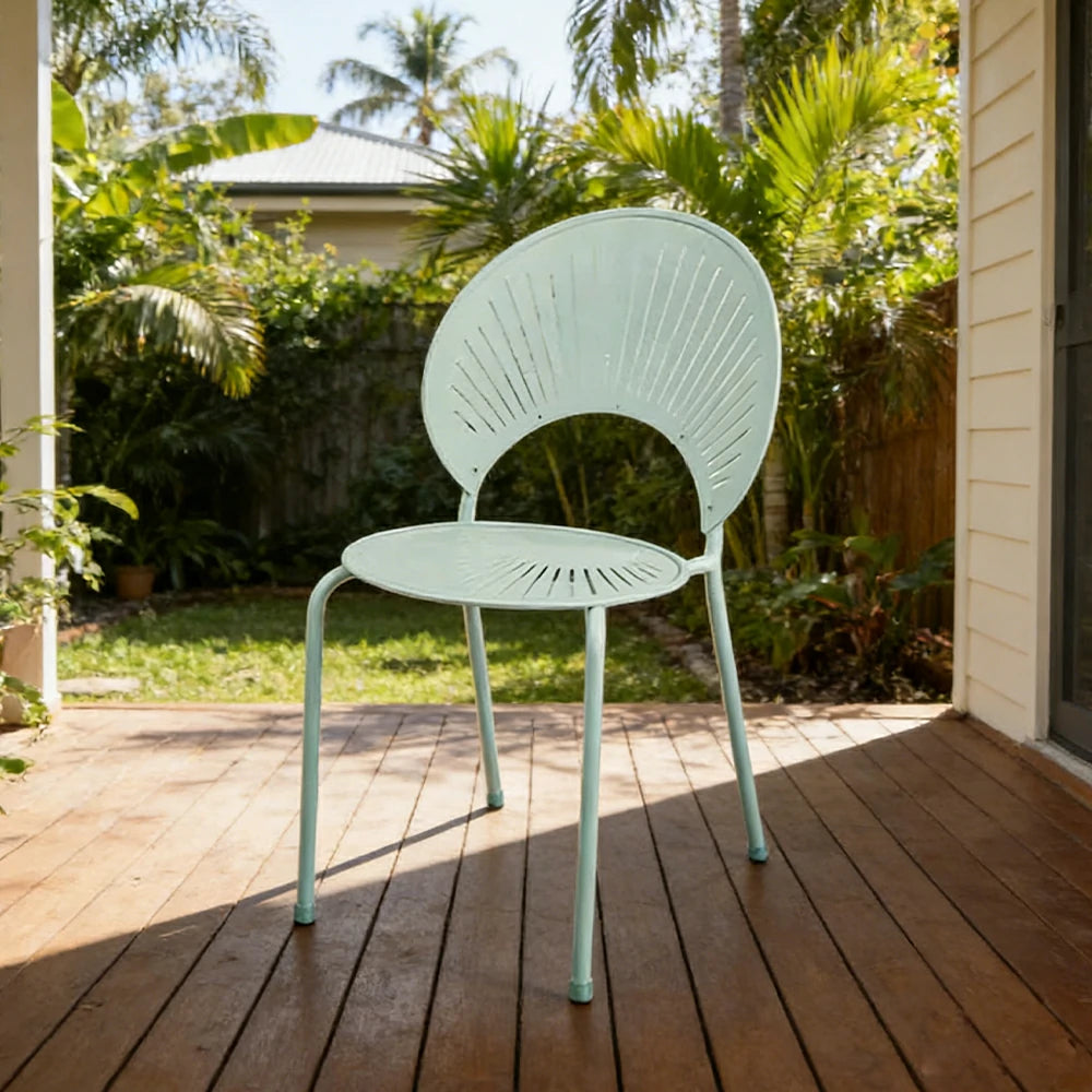 SOLARA Outdoor Dining Chair - Ergonomic Curved Shell Backrest, Breathable Hollow Design, Durable Aluminium Frame, Weather-Resistant Patio Seating - Icy Mint Green