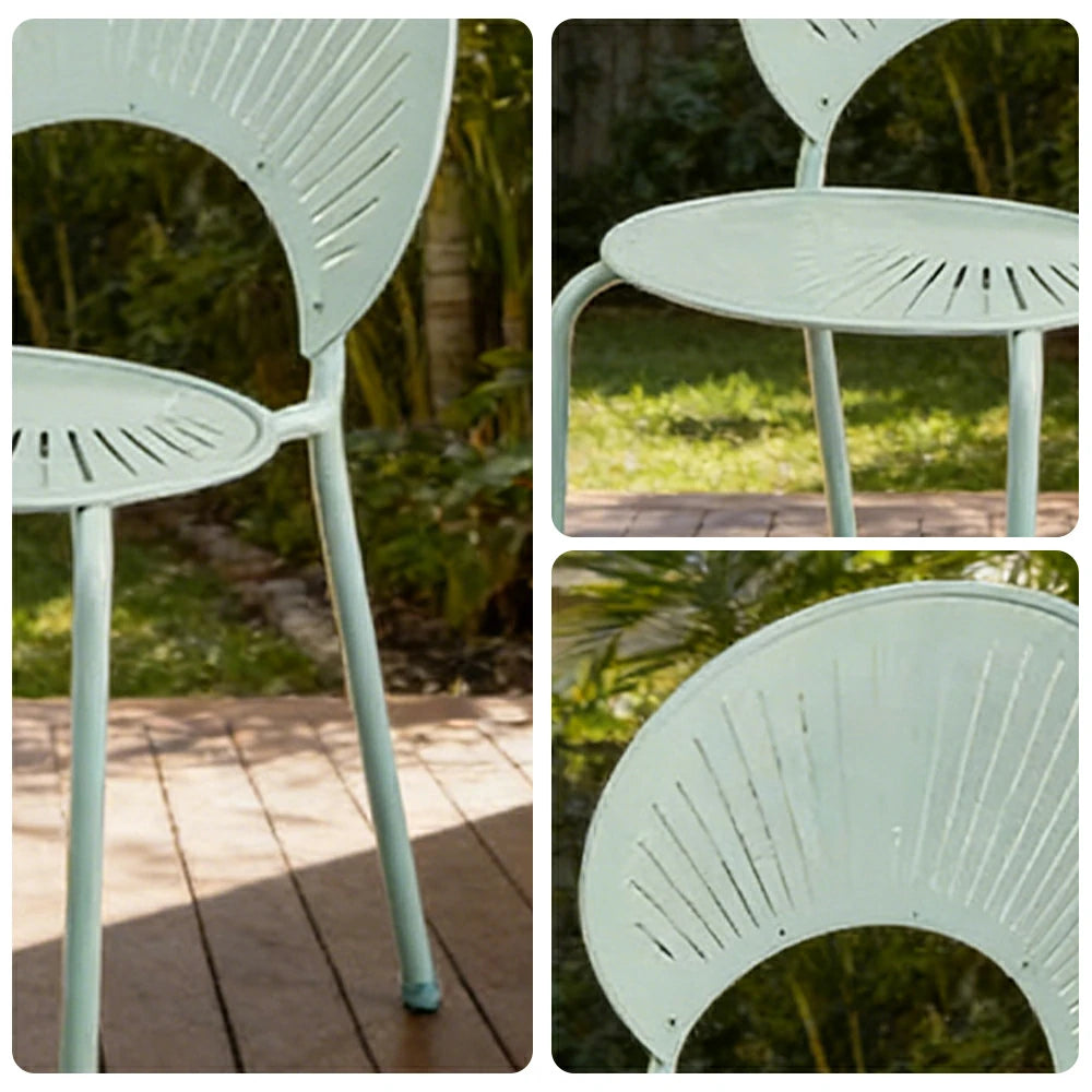 SOLARA Outdoor Dining Chair - Ergonomic Curved Shell Backrest, Breathable Hollow Design, Durable Aluminium Frame, Weather-Resistant Patio Seating - Icy Mint Green