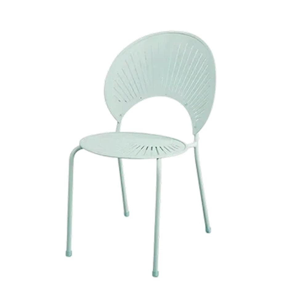 SOLARA Outdoor Dining Chair - Ergonomic Curved Shell Backrest, Breathable Hollow Design, Durable Aluminium Frame, Weather-Resistant Patio Seating - Icy Mint Green