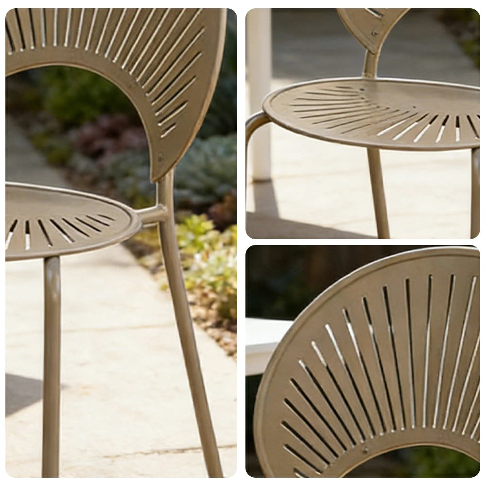 SOLARA Outdoor Dining Chair - Ergonomic Curved Shell Backrest, Breathable Hollow Design, Durable Aluminium Frame, Weather-Resistant Patio Seating - Khaki