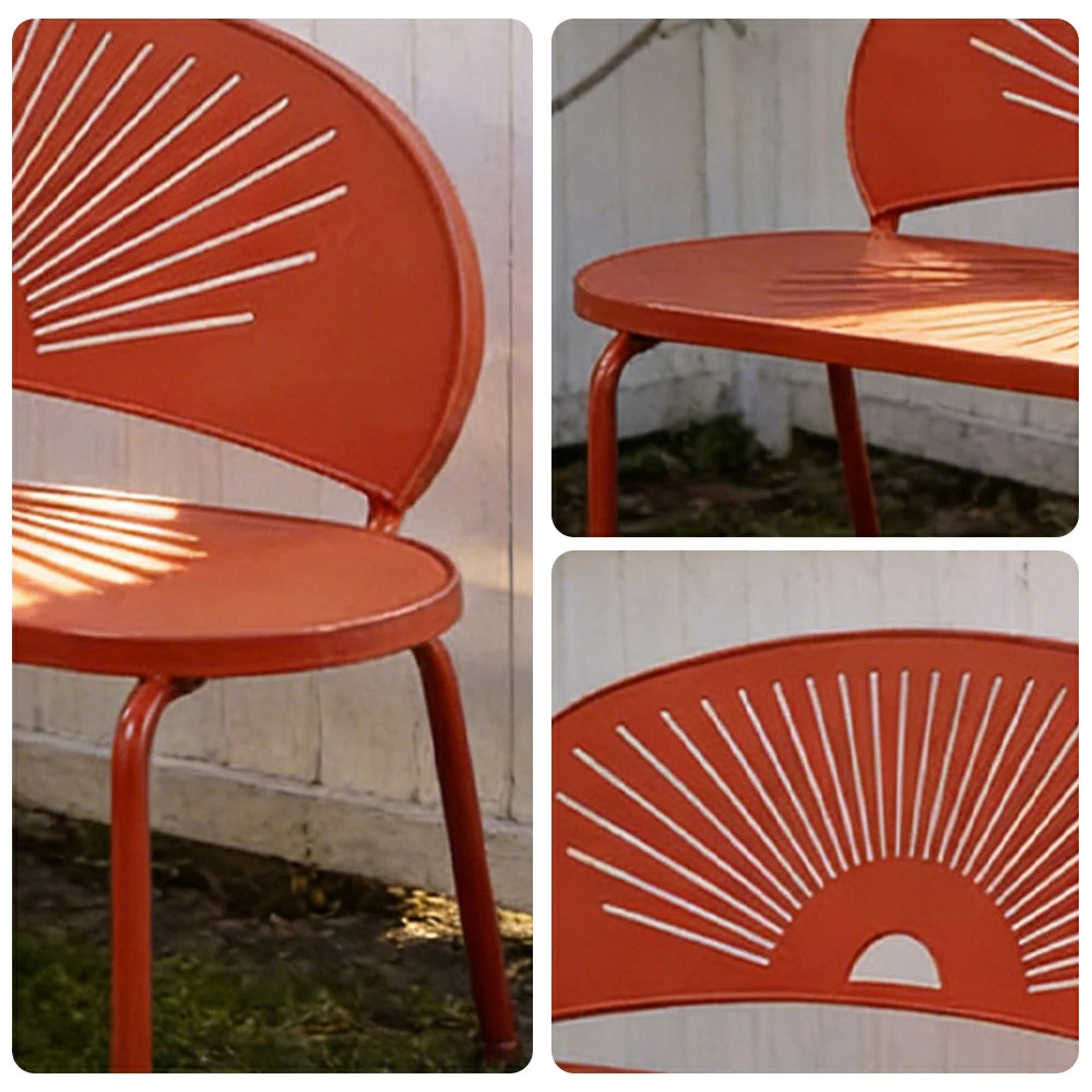 SOLARA Outdoor Bench - Ergonomic Curved Shell Backrest, Breathable Hollow Design, Durable Aluminium Frame, Weather-Resistant Patio Seating - Orange