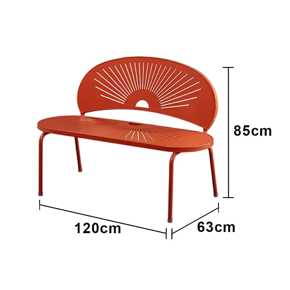 SOLARA Outdoor Bench - Ergonomic Curved Shell Backrest, Breathable Hollow Design, Durable Aluminium Frame, Weather-Resistant Patio Seating - Orange