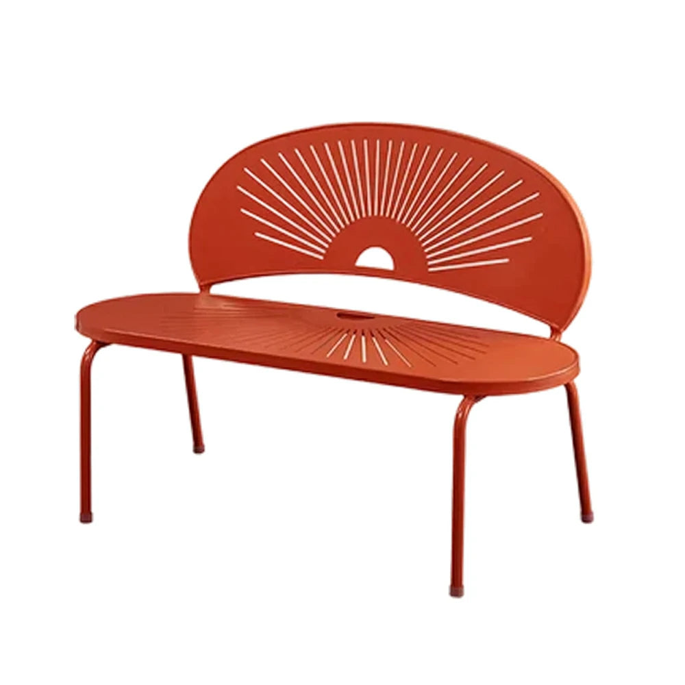 SOLARA Outdoor Bench - Ergonomic Curved Shell Backrest, Breathable Hollow Design, Durable Aluminium Frame, Weather-Resistant Patio Seating - Orange