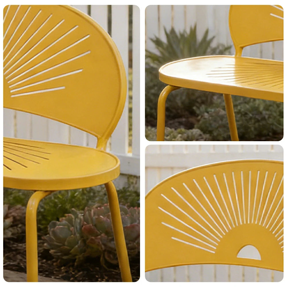 SOLARA Outdoor Bench - Ergonomic Curved Shell Backrest, Breathable Hollow Design, Durable Aluminium Frame, Weather-Resistant Patio Seating - Yellow