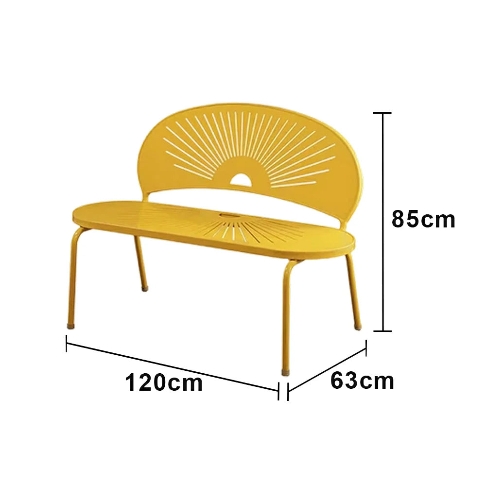 SOLARA Outdoor Bench - Ergonomic Curved Shell Backrest, Breathable Hollow Design, Durable Aluminium Frame, Weather-Resistant Patio Seating - Yellow