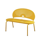 SOLARA Outdoor Bench - Ergonomic Curved Shell Backrest, Breathable Hollow Design, Durable Aluminium Frame, Weather-Resistant Patio Seating - Yellow