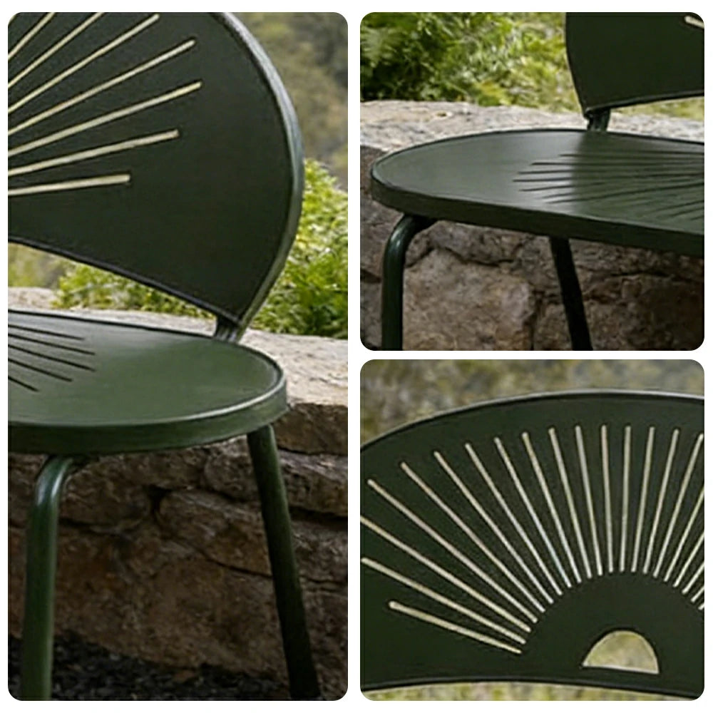 SOLARA Outdoor Bench - Ergonomic Curved Shell Backrest, Breathable Hollow Design, Durable Aluminium Frame, Weather-Resistant Patio Seating - Green