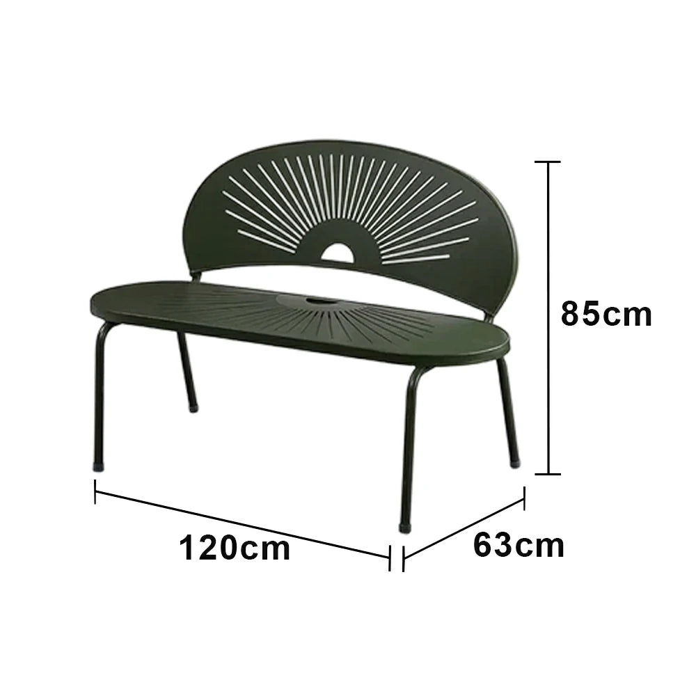 SOLARA Outdoor Bench - Ergonomic Curved Shell Backrest, Breathable Hollow Design, Durable Aluminium Frame, Weather-Resistant Patio Seating - Green