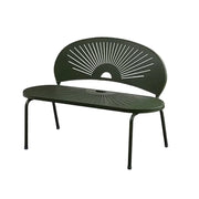 SOLARA Outdoor Bench - Ergonomic Curved Shell Backrest, Breathable Hollow Design, Durable Aluminium Frame, Weather-Resistant Patio Seating - Green