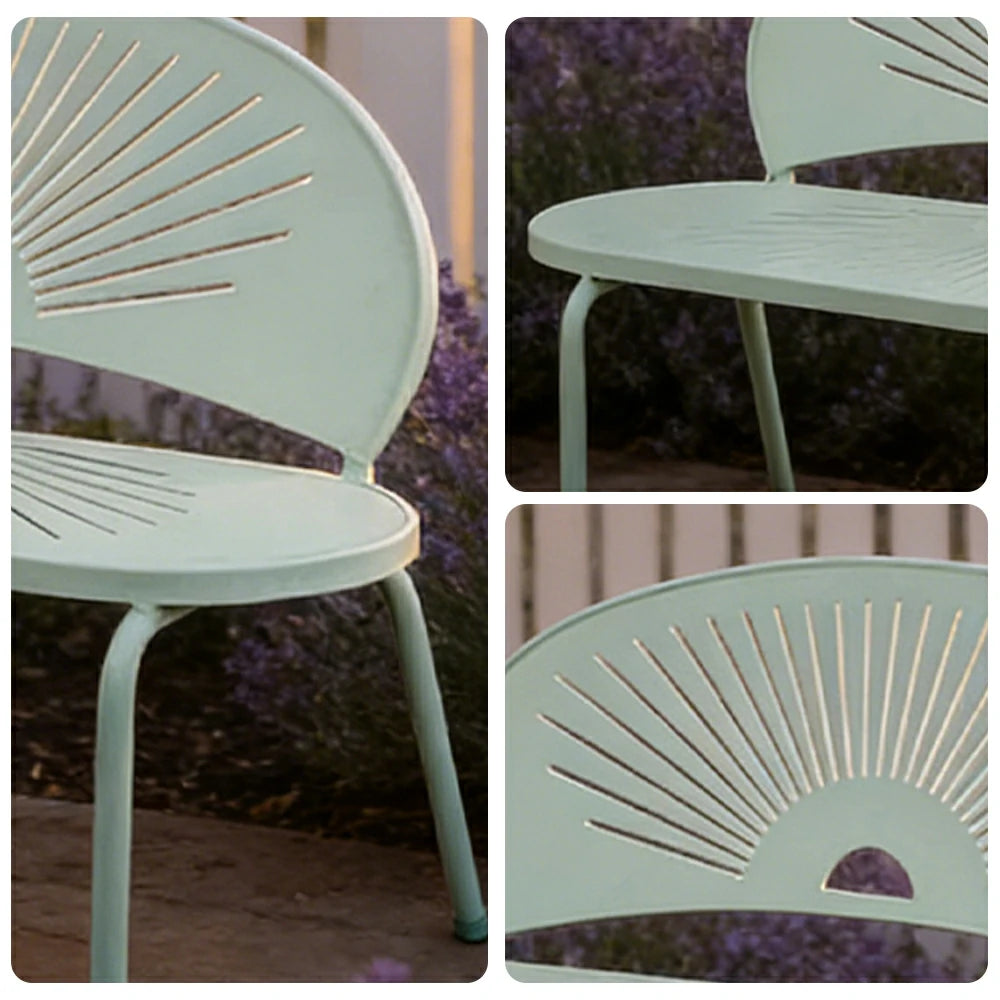 SOLARA Outdoor Bench - Ergonomic Curved Shell Backrest, Breathable Hollow Design, Durable Aluminium Frame, Weather-Resistant Patio Seating - Icy Mint Green