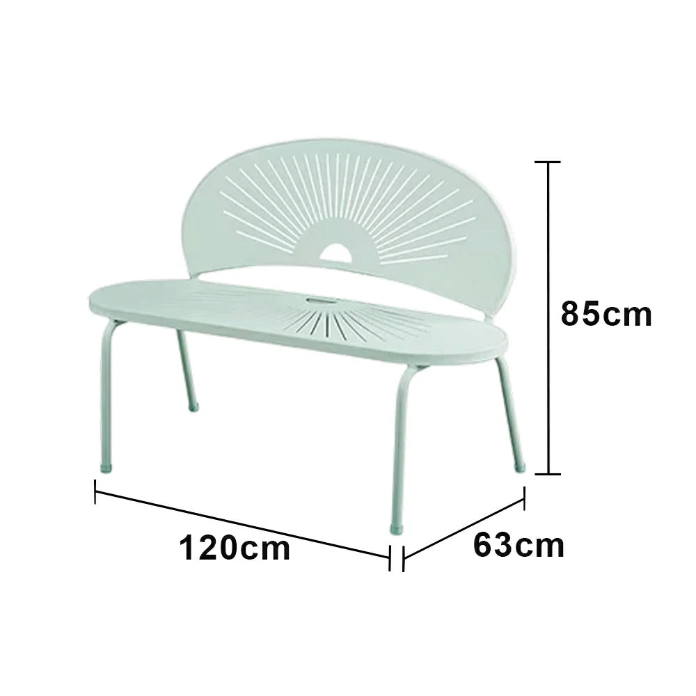 SOLARA Outdoor Bench - Ergonomic Curved Shell Backrest, Breathable Hollow Design, Durable Aluminium Frame, Weather-Resistant Patio Seating - Icy Mint Green