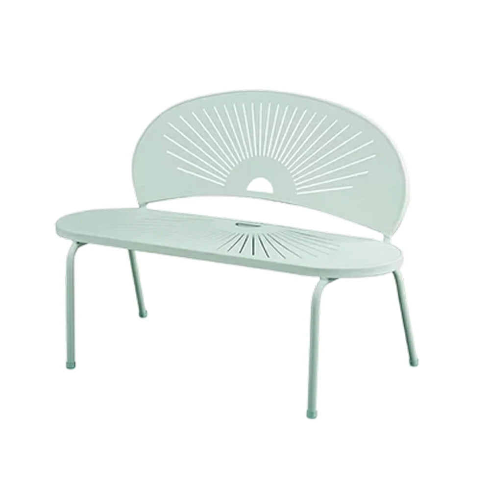 SOLARA Outdoor Bench - Ergonomic Curved Shell Backrest, Breathable Hollow Design, Durable Aluminium Frame, Weather-Resistant Patio Seating - Icy Mint Green