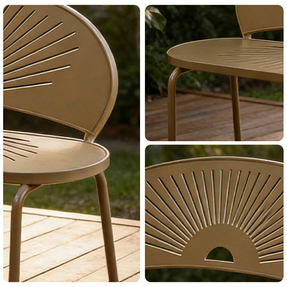 SOLARA Outdoor Bench - Ergonomic Curved Shell Backrest, Breathable Hollow Design, Durable Aluminium Frame, Weather-Resistant Patio Seating - Khaki