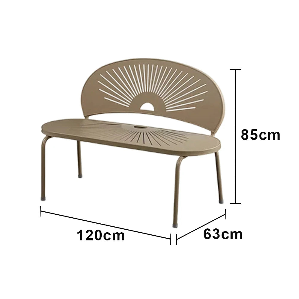 SOLARA Outdoor Bench - Ergonomic Curved Shell Backrest, Breathable Hollow Design, Durable Aluminium Frame, Weather-Resistant Patio Seating - Khaki