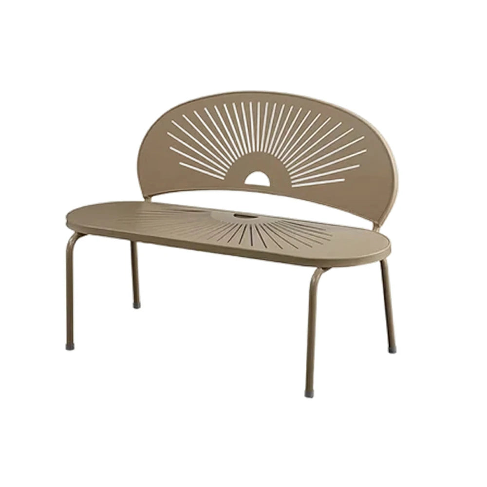 SOLARA Outdoor Bench - Ergonomic Curved Shell Backrest, Breathable Hollow Design, Durable Aluminium Frame, Weather-Resistant Patio Seating - Khaki
