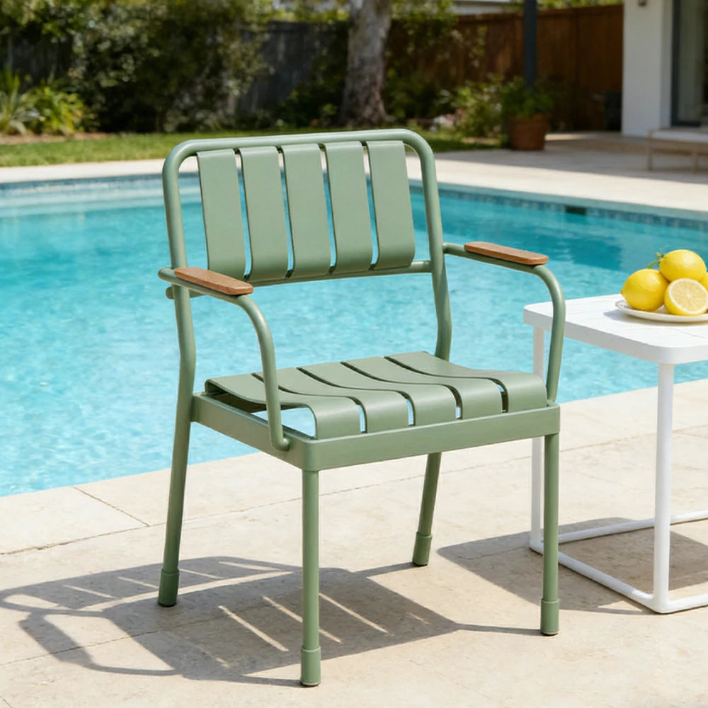 SOLARA Outdoor Dining Chair - Waterproof WPC Wood Plastic Seat, Durable Aluminium Frame, Stable Patio Balcony Café Seating