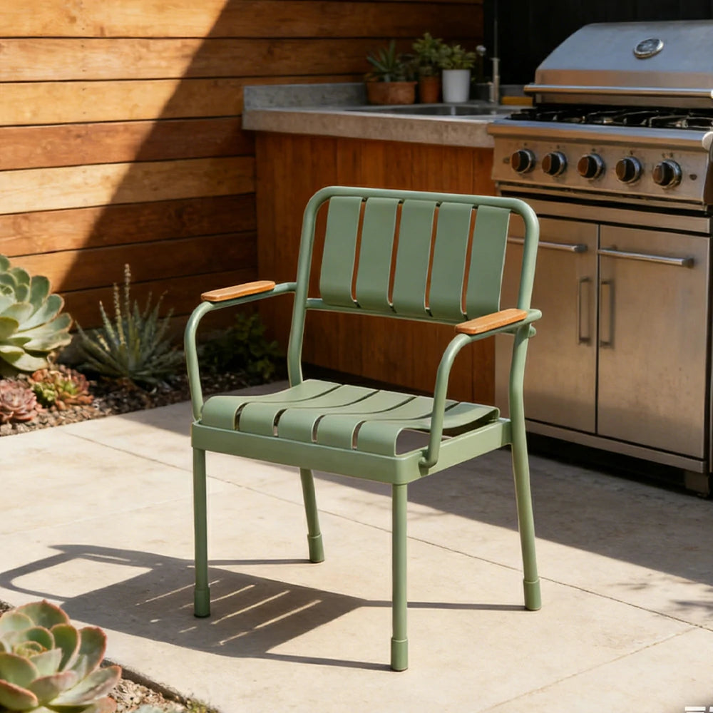 SOLARA Outdoor Dining Chair - Waterproof WPC Wood Plastic Seat, Durable Aluminium Frame, Stable Patio Balcony Café Seating