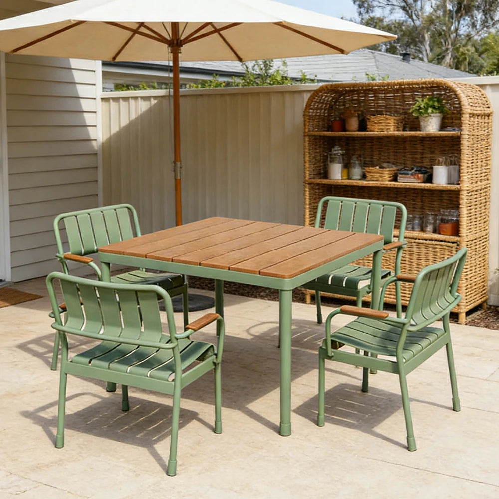 SOLARA Square Table and 4 Chairs Outdoor Dining Set - Waterproof WPC Wood Plastic Top, Durable Aluminium Frame, Patio Garden Balcony Seating