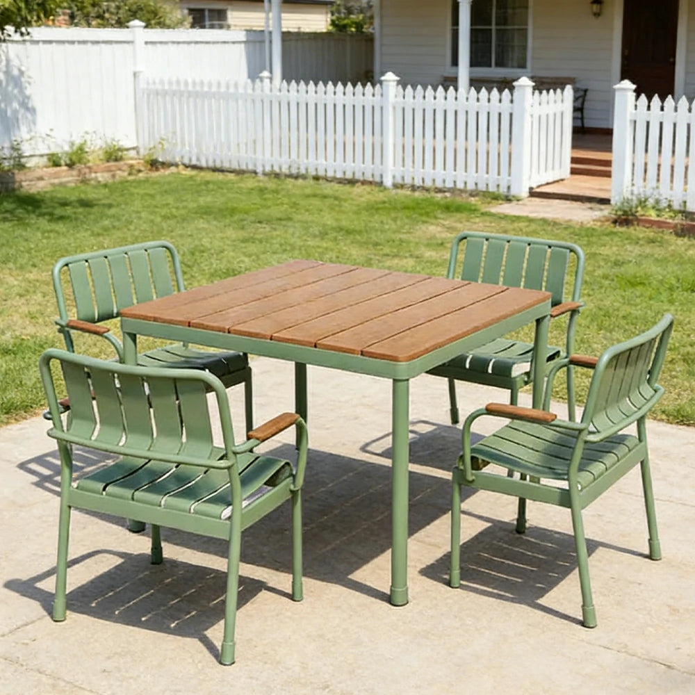 SOLARA Square Table and 4 Chairs Outdoor Dining Set - Waterproof WPC Wood Plastic Top, Durable Aluminium Frame, Patio Garden Balcony Seating