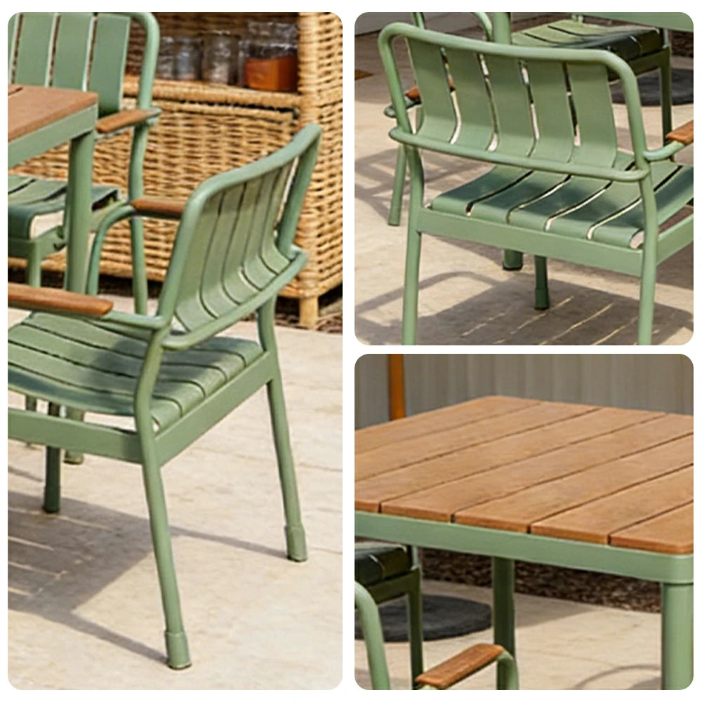 SOLARA Square Table and 4 Chairs Outdoor Dining Set - Waterproof WPC Wood Plastic Top, Durable Aluminium Frame, Patio Garden Balcony Seating