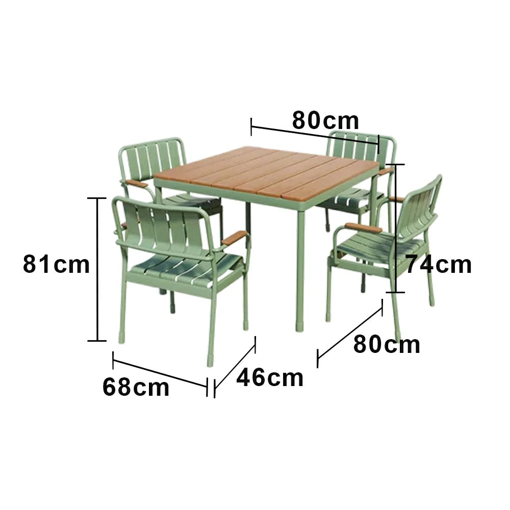 SOLARA Square Table and 4 Chairs Outdoor Dining Set - Waterproof WPC Wood Plastic Top, Durable Aluminium Frame, Patio Garden Balcony Seating