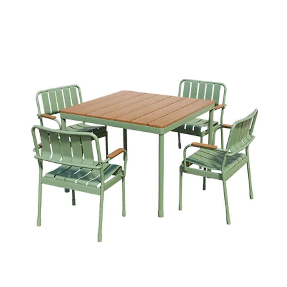 SOLARA Square Table and 4 Chairs Outdoor Dining Set - Waterproof WPC Wood Plastic Top, Durable Aluminium Frame, Patio Garden Balcony Seating