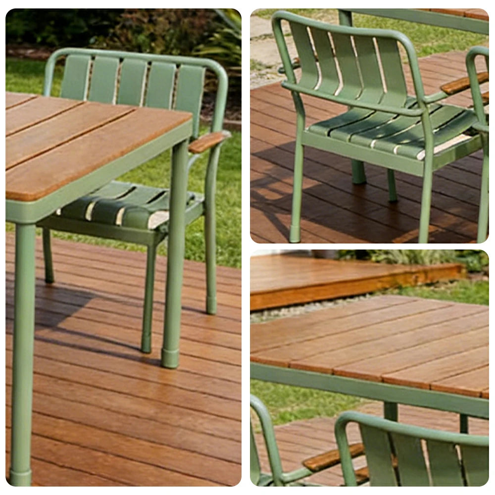 SOLARA Long Table and 4 Chairs Outdoor Dining Set - Waterproof WPC Wood Plastic Top, Durable Aluminium Frame, Patio Garden Balcony Seating