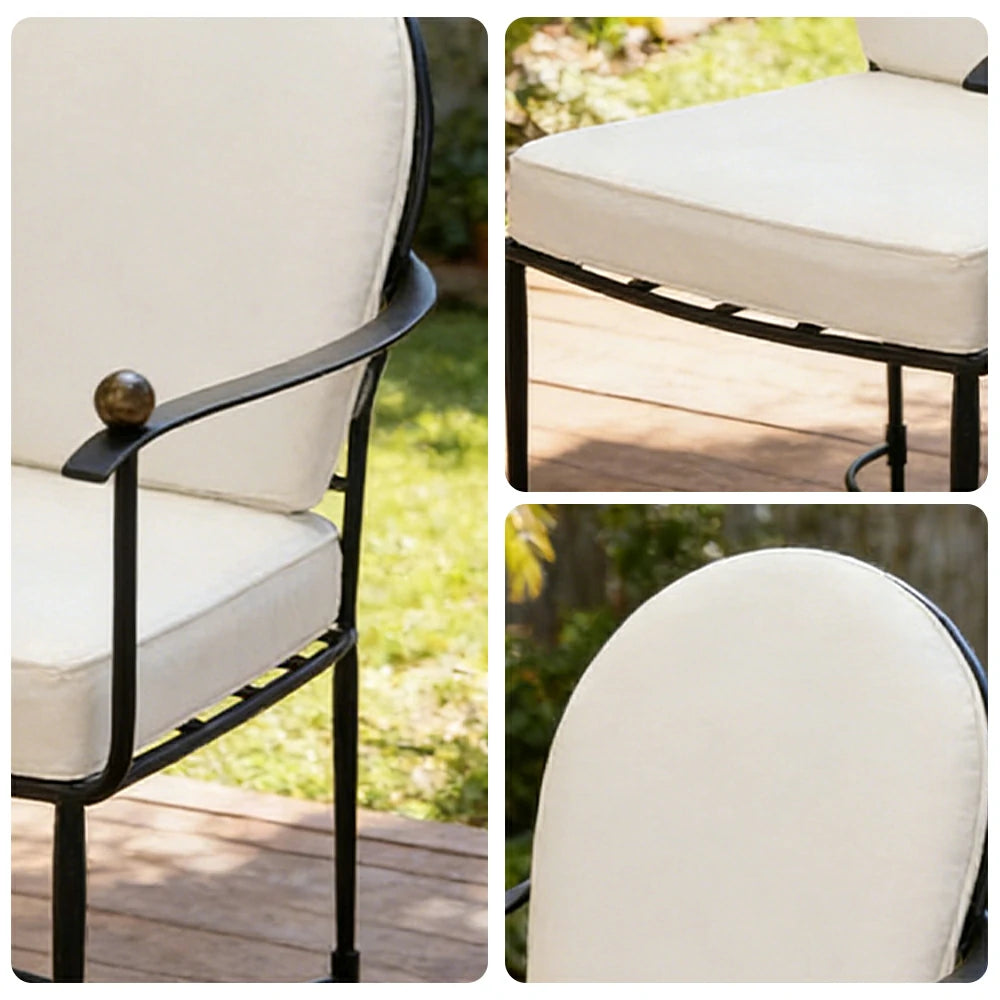 SOLARA Outdoor Dining Chair - Ergonomic High Back Cushioned Seat, Durable Metal Frame, Comfortable Patio Balcony Café Seating - Black