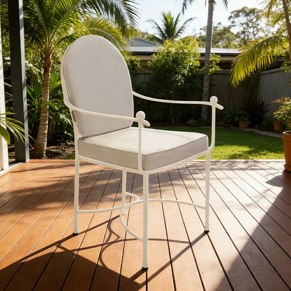 SOLARA Outdoor Dining Chair - Ergonomic High Back Cushioned Seat, Durable Metal Frame, Comfortable Patio Balcony Café Seating - White