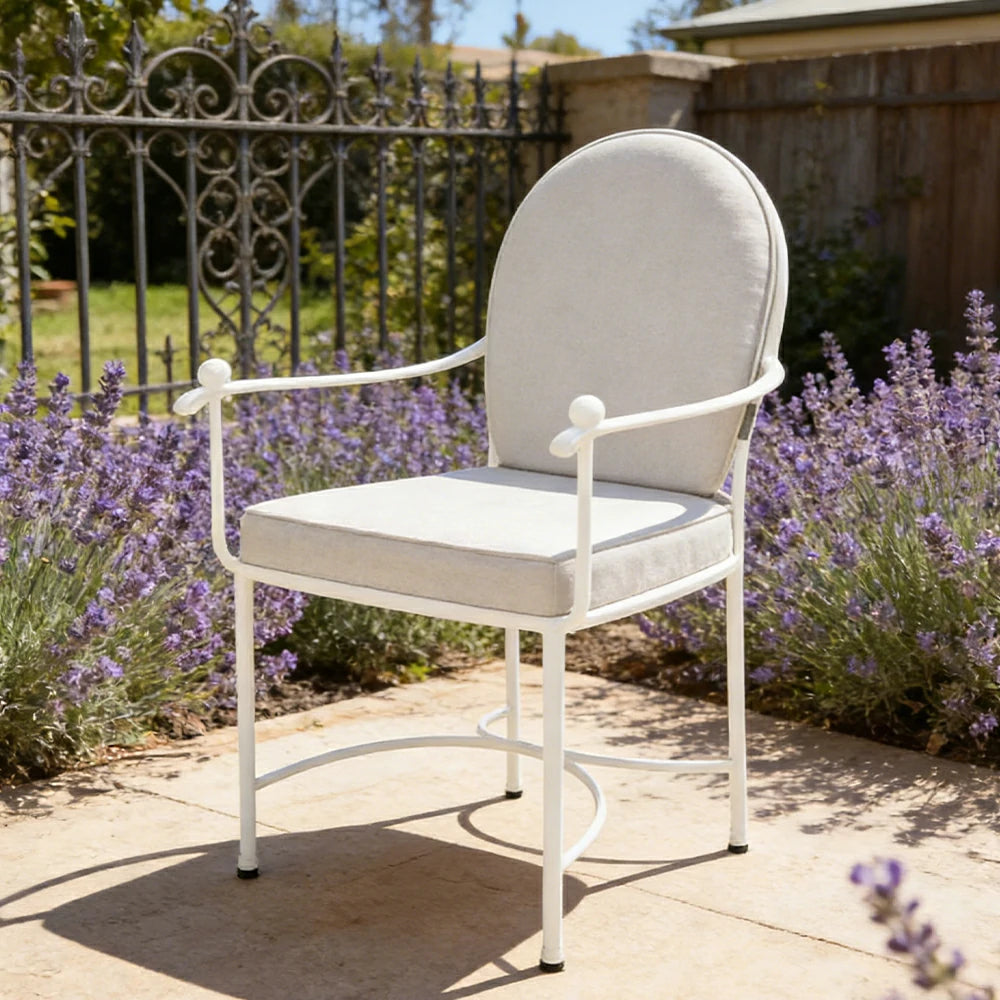 SOLARA Outdoor Dining Chair - Ergonomic High Back Cushioned Seat, Durable Metal Frame, Comfortable Patio Balcony Café Seating - White