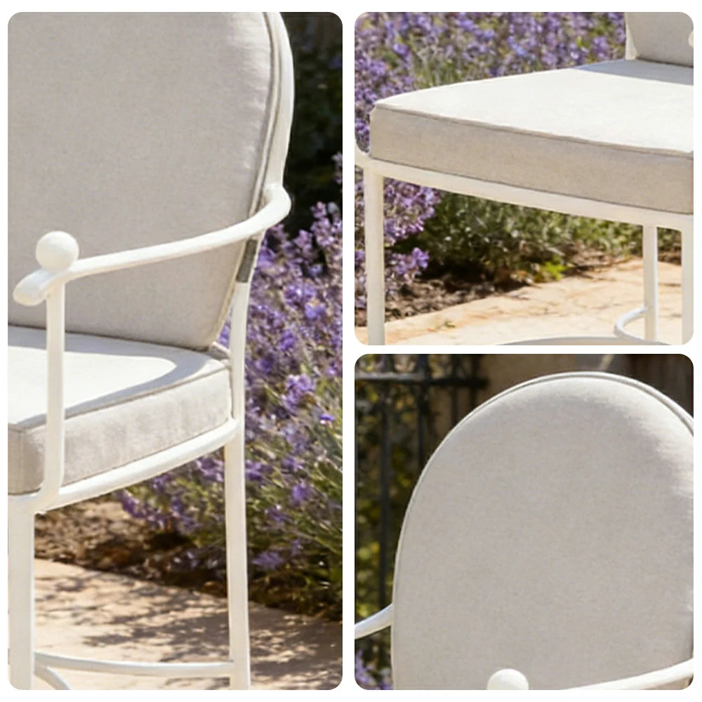 SOLARA Outdoor Dining Chair - Ergonomic High Back Cushioned Seat, Durable Metal Frame, Comfortable Patio Balcony Café Seating - White