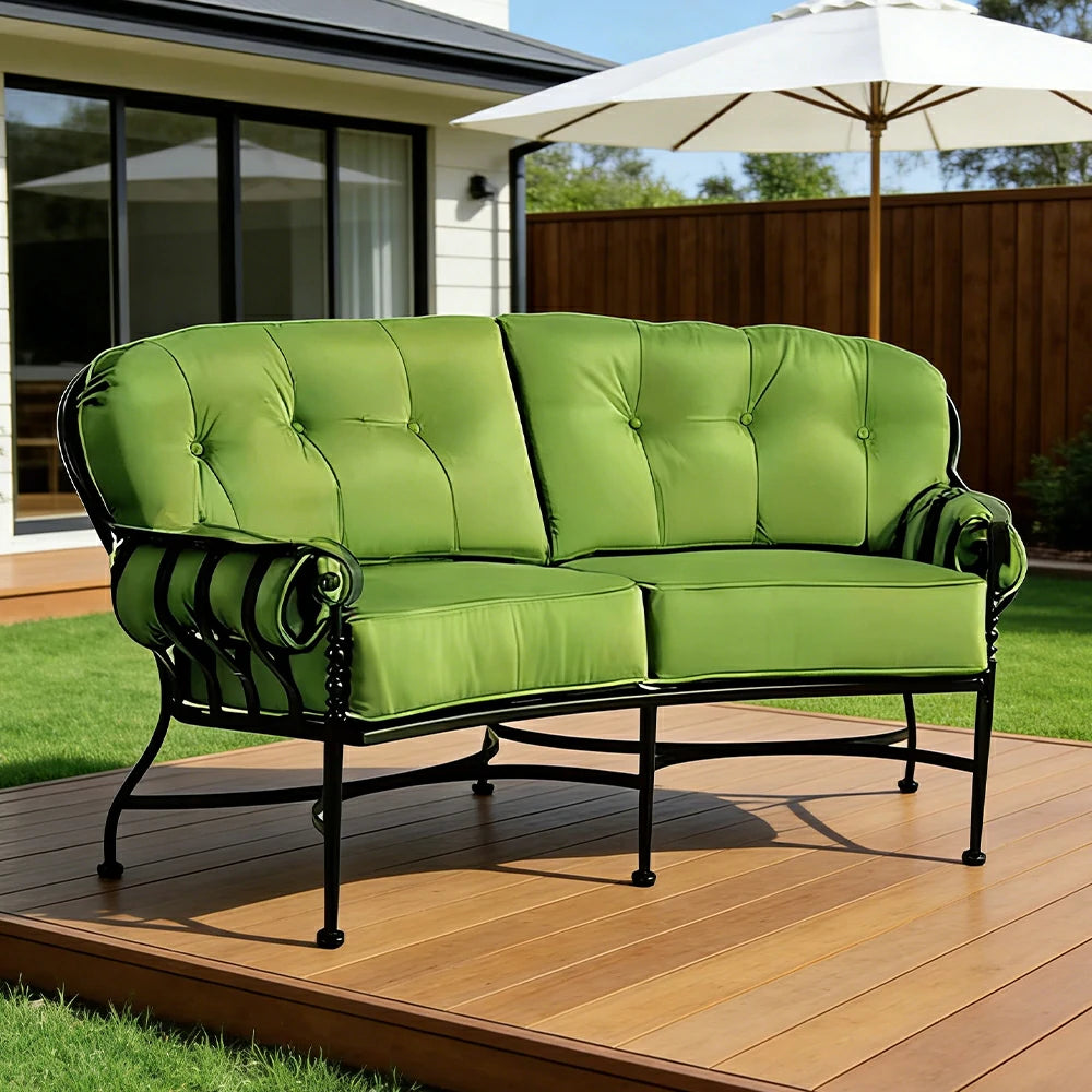 SOLARA Outdoor 2-Seater Sofa - Waterproof UV-Resistant Fabric, Quick-Dry Cushion, Powder-Coated Iron Frame, Comfortable Patio Garden Seating