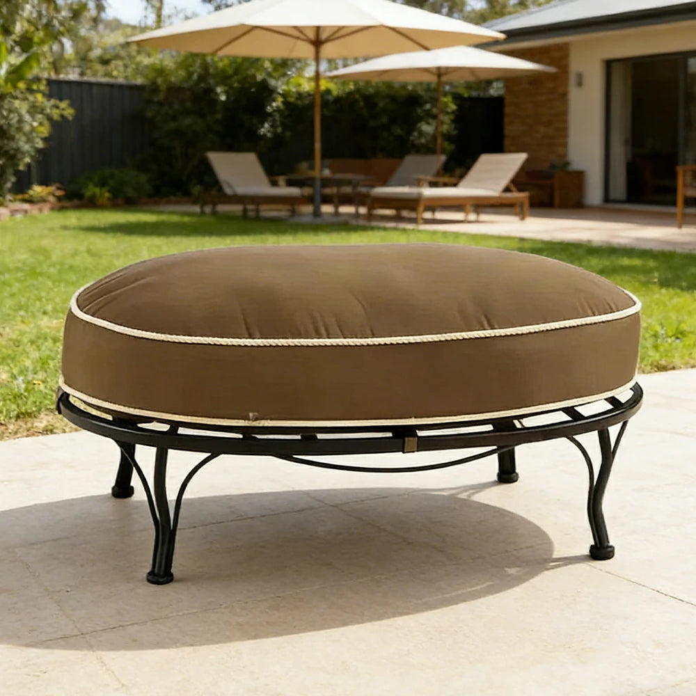 SOLARA Outdoor Footrest - Waterproof UV-Resistant Fabric, Quick-Dry Cushion, Powder-Coated Iron Frame, Durable Patio Garden Ottoman