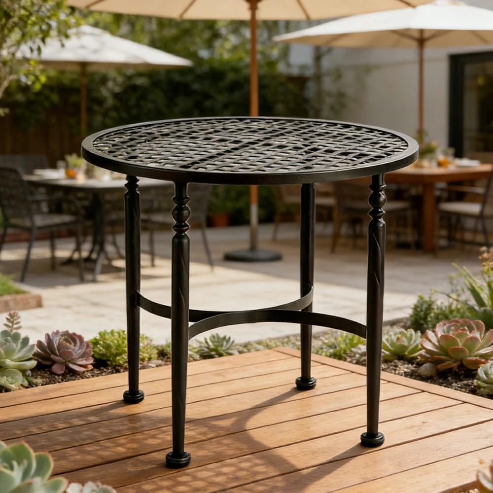 SOLARA Outdoor Round Side Table - Stable Support Design, Powder-Coated Iron Alloy Frame, Durable Patio Garden Balcony Accent Table