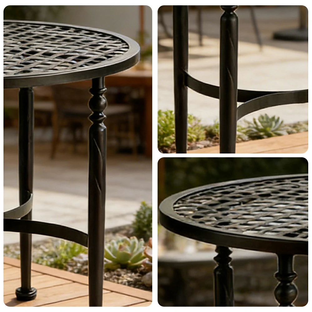 SOLARA Outdoor Round Side Table - Stable Support Design, Powder-Coated Iron Alloy Frame, Durable Patio Garden Balcony Accent Table