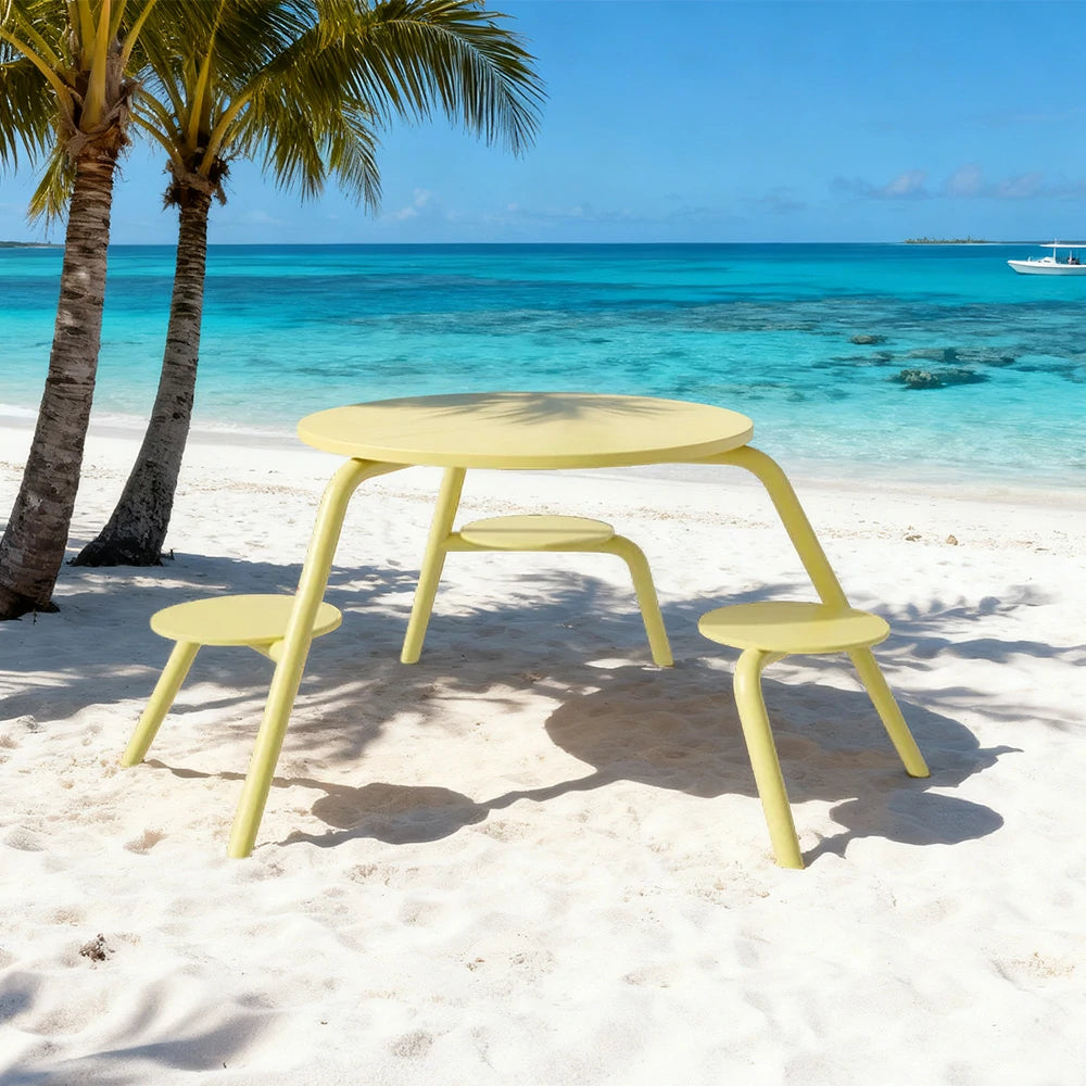 SOLARA Carbon Steel Table & Chair Set 3/4-Seater Ergonomic One-Piece Design High-Temp Coated Finish Stable Load-Bearing Structure - Yellow