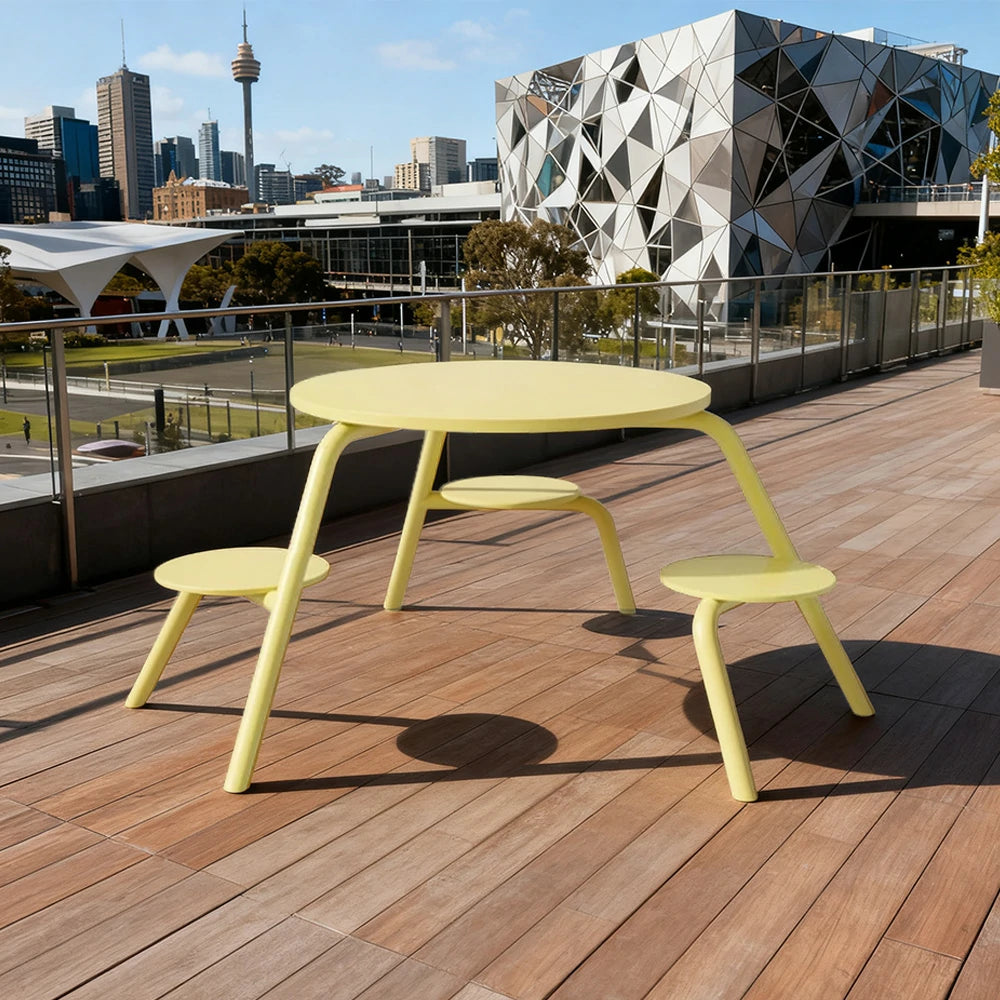 SOLARA Carbon Steel Table & Chair Set 3/4-Seater Ergonomic One-Piece Design High-Temp Coated Finish Stable Load-Bearing Structure - Yellow