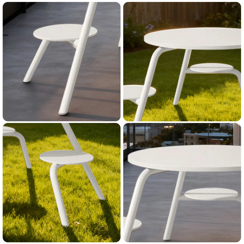 SOLARA Carbon Steel Table & Chair Set 3/4-Seater Ergonomic One-Piece Design High-Temp Coated Finish Stable Load-Bearing Structure - White