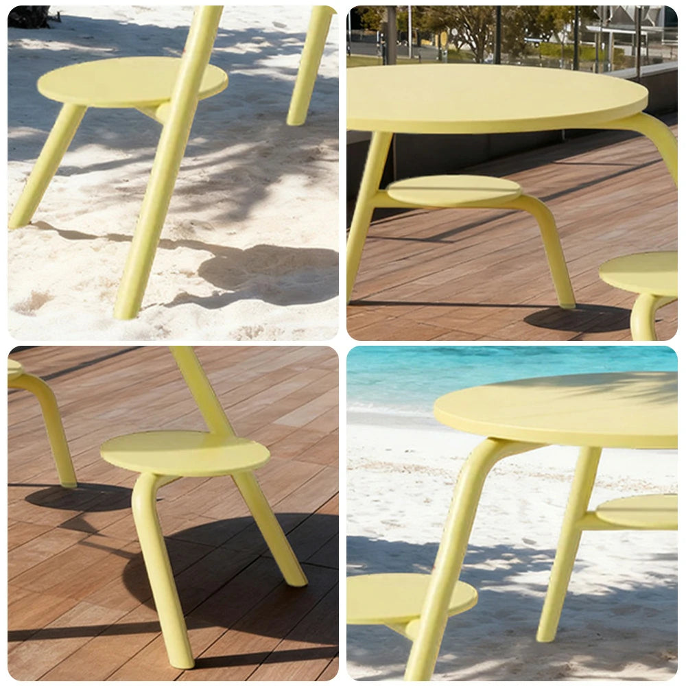 SOLARA Carbon Steel Table & Chair Set 3/4-Seater Ergonomic One-Piece Design High-Temp Coated Finish Stable Load-Bearing Structure - Yellow