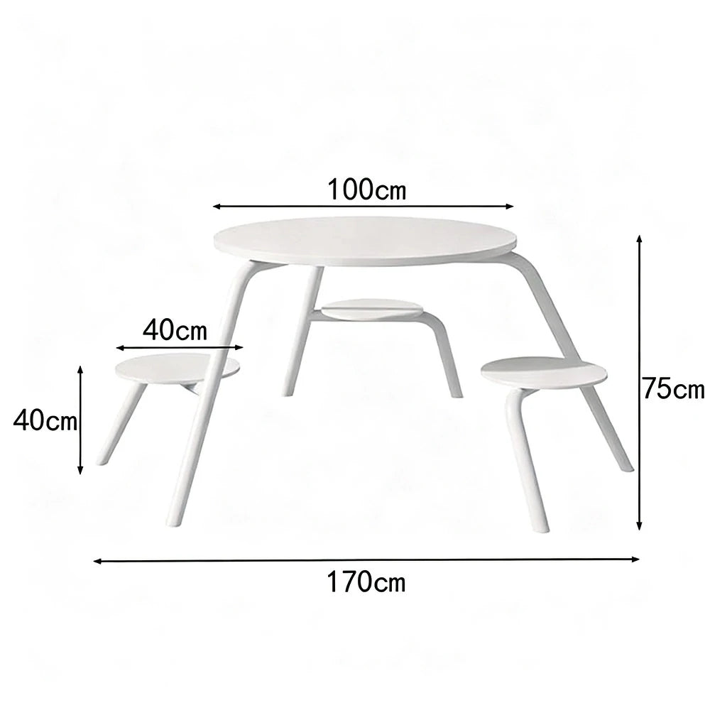 SOLARA Carbon Steel Table & Chair Set 3/4-Seater Ergonomic One-Piece Design High-Temp Coated Finish Stable Load-Bearing Structure - White