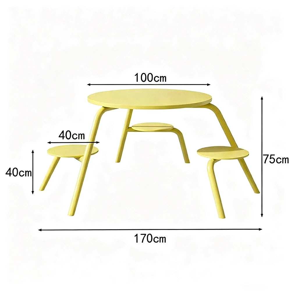 SOLARA Carbon Steel Table & Chair Set 3/4-Seater Ergonomic One-Piece Design High-Temp Coated Finish Stable Load-Bearing Structure - Yellow