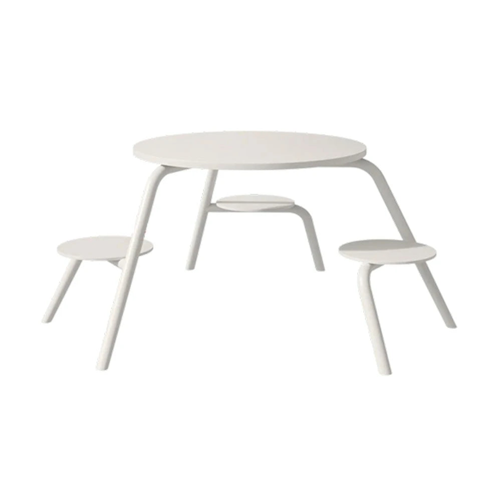 SOLARA Carbon Steel Table & Chair Set 3/4-Seater Ergonomic One-Piece Design High-Temp Coated Finish Stable Load-Bearing Structure - White