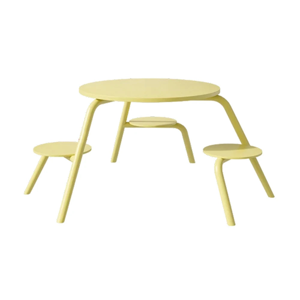 SOLARA Carbon Steel Table & Chair Set 3/4-Seater Ergonomic One-Piece Design High-Temp Coated Finish Stable Load-Bearing Structure - Yellow