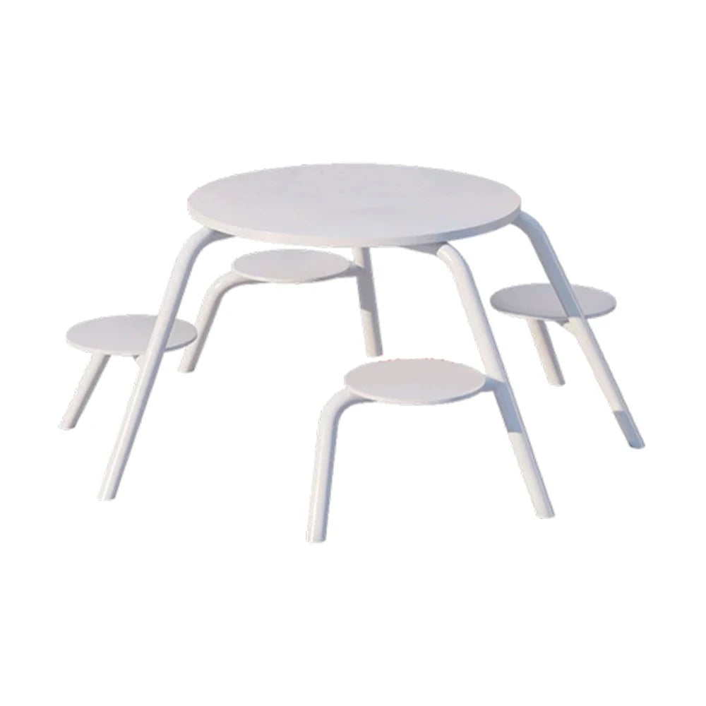 SOLARA Carbon Steel Table & Chair Set 3/4-Seater Ergonomic One-Piece Design High-Temp Coated Finish Stable Load-Bearing Structure - White